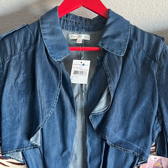 NWT Chambray Denim Blue BELTED Trench Coat Duster S Utility Cargo IN STYLE CHIC - Picture 5 of 12